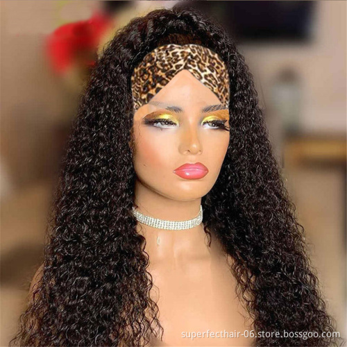 Wig short curly humanhair with headband wig with bangs wig with headband attached